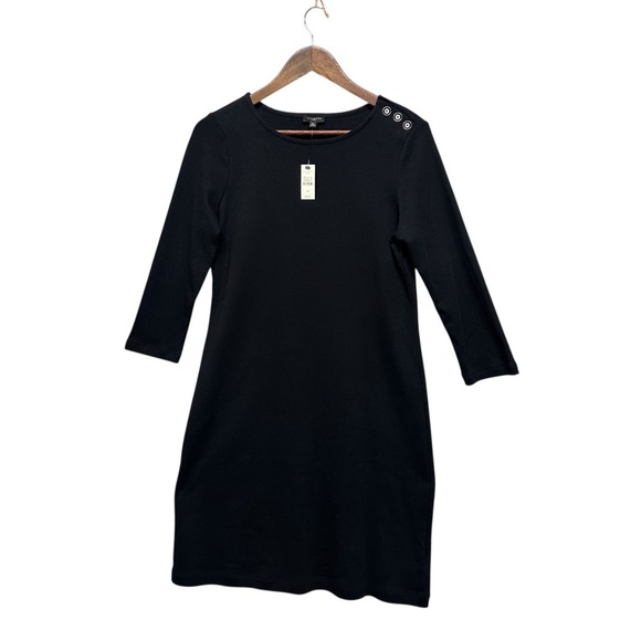 Talbots Dress Womens Size M P 3/4 Sleeve Shift Boat Neck Stretch Black NWT $89 - Picture 1 of 9